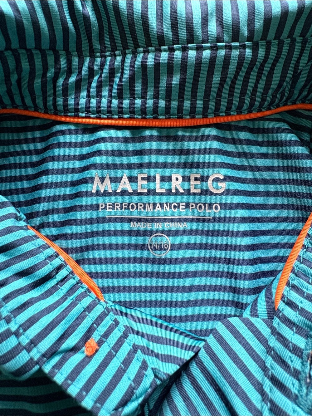 Maelreg Teal and Navy Performance Striped Polo- boys 14/16 - Picture 7 of 11